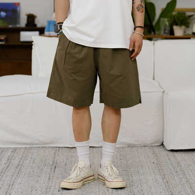 PrintsCrew户外休闲登山扣日系宽松抽绳松紧棉质纯色短裤简约夏季