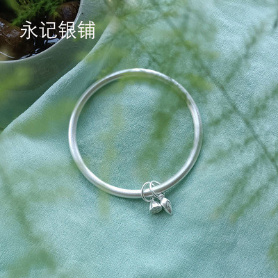 永记999纯银手镯女古法两世欢