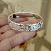 永记银铺吉言手镯足银999手工定做古法纯银民族风刻图手镯情侣款