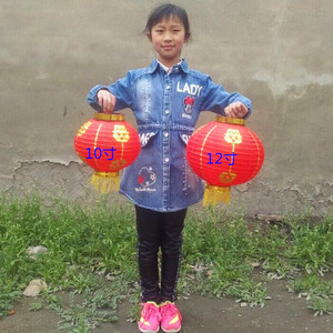 儿童舞蹈道具灯笼日韩拉丝式折叠圆灯笼幼儿园表演手提冬瓜红灯笼