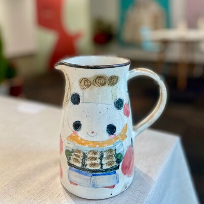 日本山口麻子山之花粉引手绘卡通可爱设计陶茶壶个展新款