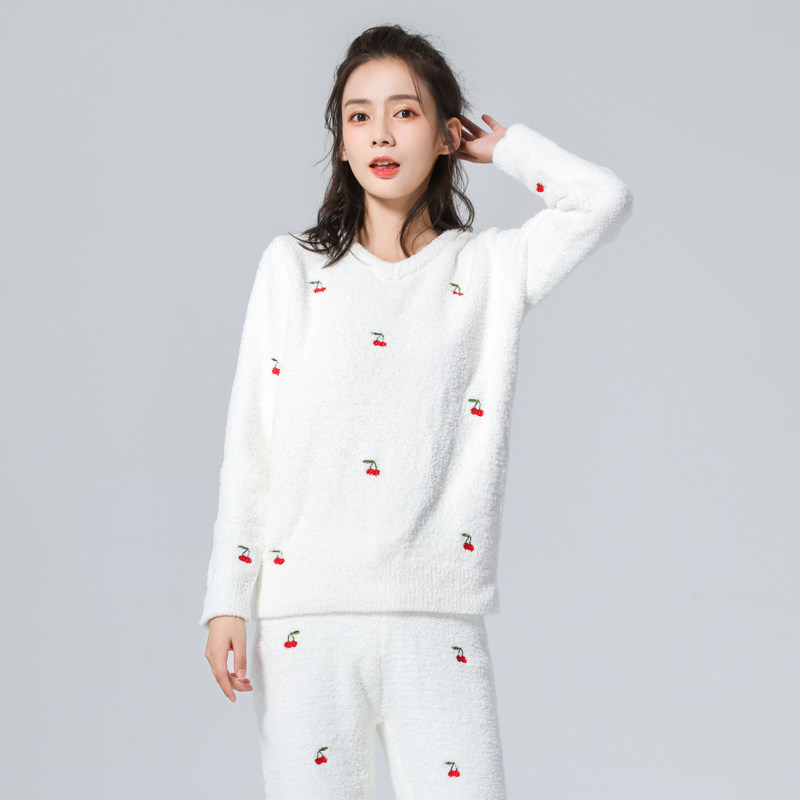 樱桃软绵绵半边绒针织套头睡衣