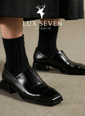 17号的下午| 原创设计法式复古 奢级皮革黑色小皮鞋 方头乐福鞋女