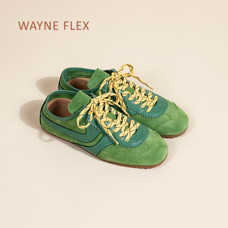 17号的下午| 韦恩  复古方头薄底德训休闲鞋經典绿色棕色时髦百搭