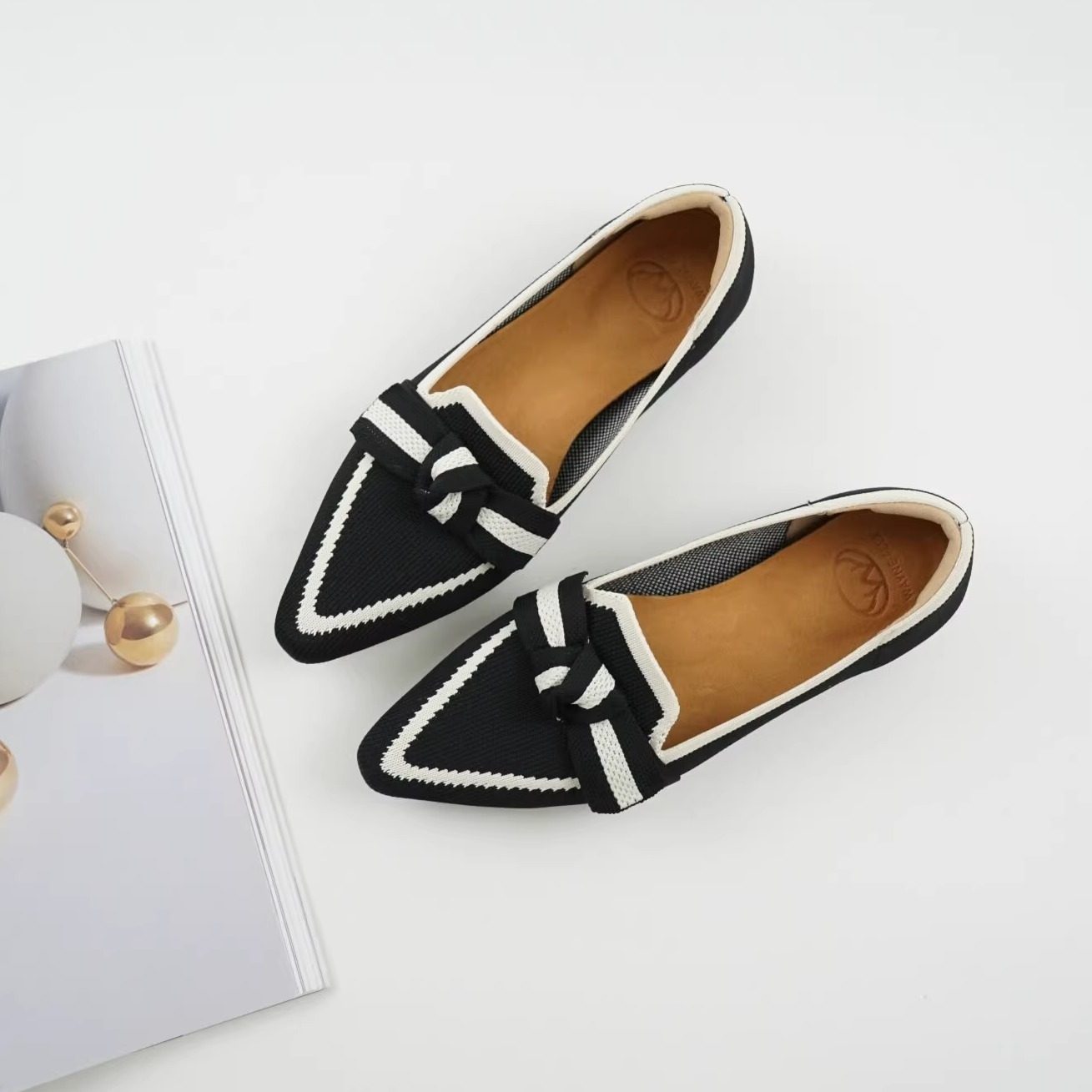 17号的下午| 韦恩 尖头小香风王妃飞织蝴蝶结透气百搭平底单鞋女