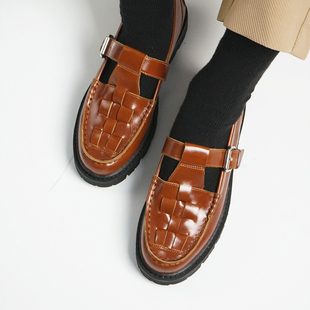 17号的下午 |  手工编织复古罗马鞋 百搭厚底T字带玛丽珍女鞋