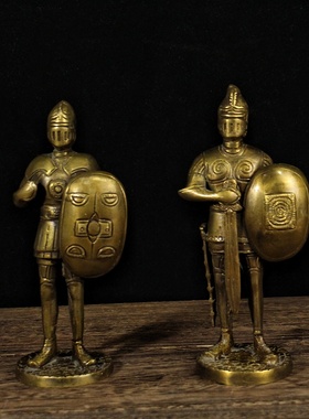 vintage欧式复古董纯黄铜法式高端人物摆件软装金属法国圆桌武士