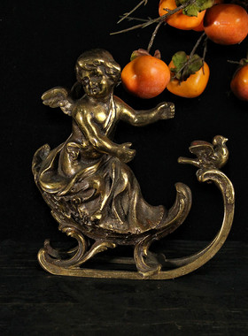 vintage西洋古董黄铜复古摆件ins拍摄欧美桌面精品软装天使工艺品
