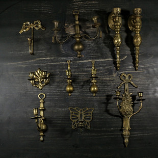 vintage复古纯黄铜壁挂墙法式烛台古董潮流ins北欧式西洋拍摄软装