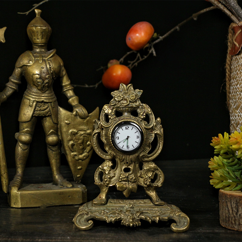 vintage西洋古董黄铜复古摆钟家具摆件钟表拍摄欧美旧物精品软装