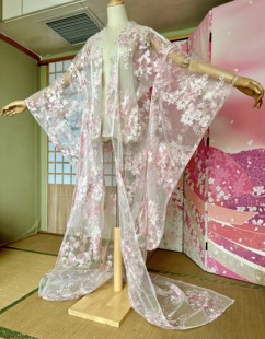 粉色纱打褂和服女刺绣舞蹈服新娘汉服中华吴服拖尾大振袖日式和风