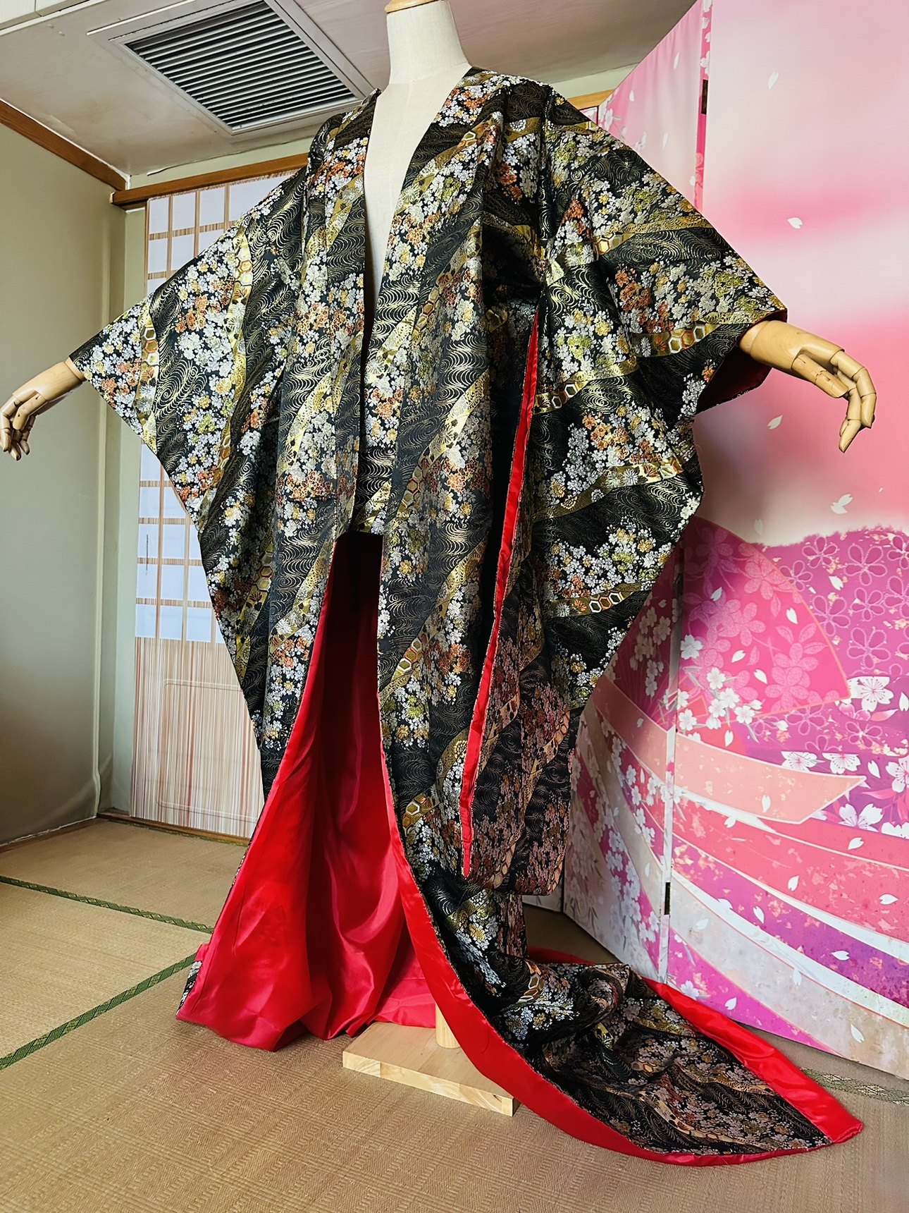 黑金花魁和服中华吴服打褂汉服晨袍秀禾服服大振袖日式和风可定制
