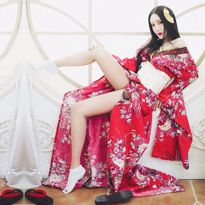 原创自制日式和服中华吴服红色印花 cos表演写真舞台直播尺寸定制