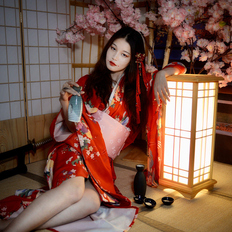 仙鹤纹红色和服中华吴服浴衣晨袍日式汉服古装家居睡衣可定制尺寸