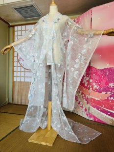 浅蓝色纱打褂和服中华吴服刺绣舞蹈服新娘汉服拖尾大振袖 和风 日式