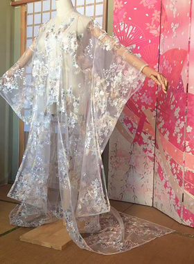 定制春夏和服刺绣蕾丝立体花拖尾