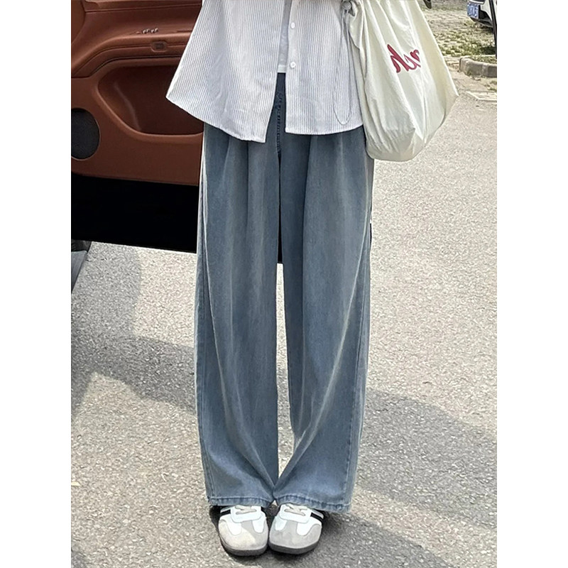 垂感天丝牛仔裤女夏季薄款大尺码宽松显瘦直筒裤松紧腰冰丝凉凉裤