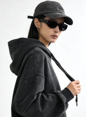 美式26春季新款H.D.J嘿店家正品纯棉高克水洗大毛圈连帽卫衣女