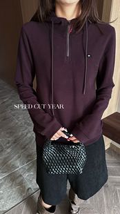 26早春新款韩范连帽拉链长袖针织衫女宽松软糯上衣潮速裁琪年正品
