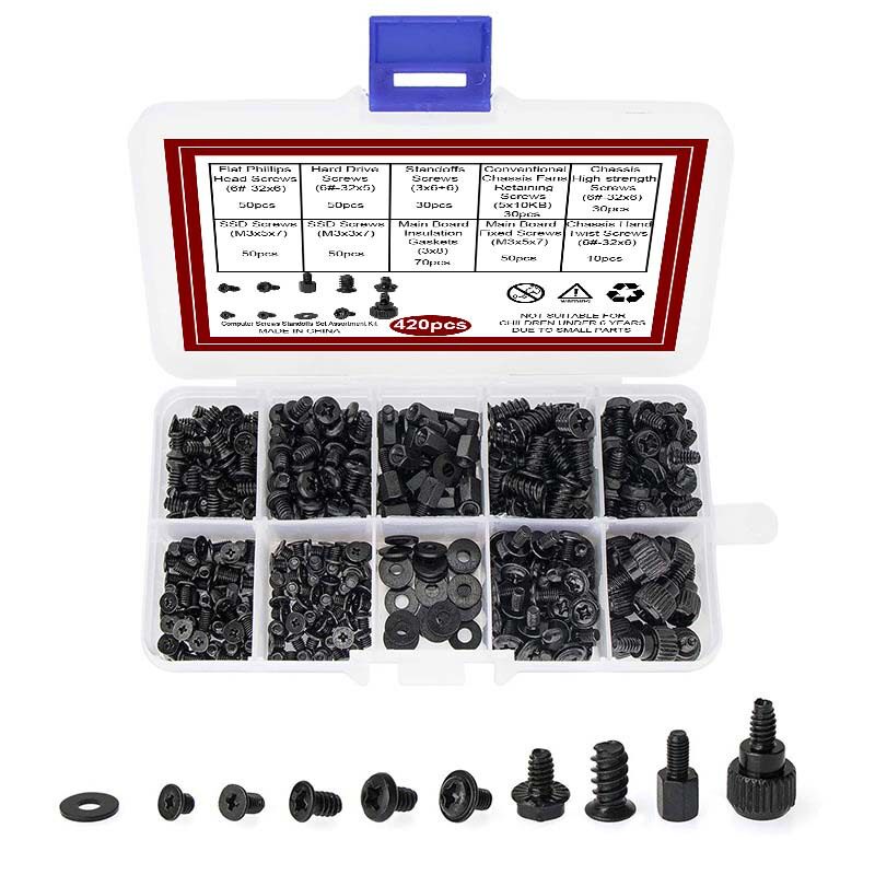 420pcs黑色机箱螺丝 台式电脑机箱螺丝套装配件螺纹圆柱头