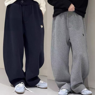 品牌女童加绒运动裤2025冬季新款女孩洋气加厚直筒休闲裤120-180