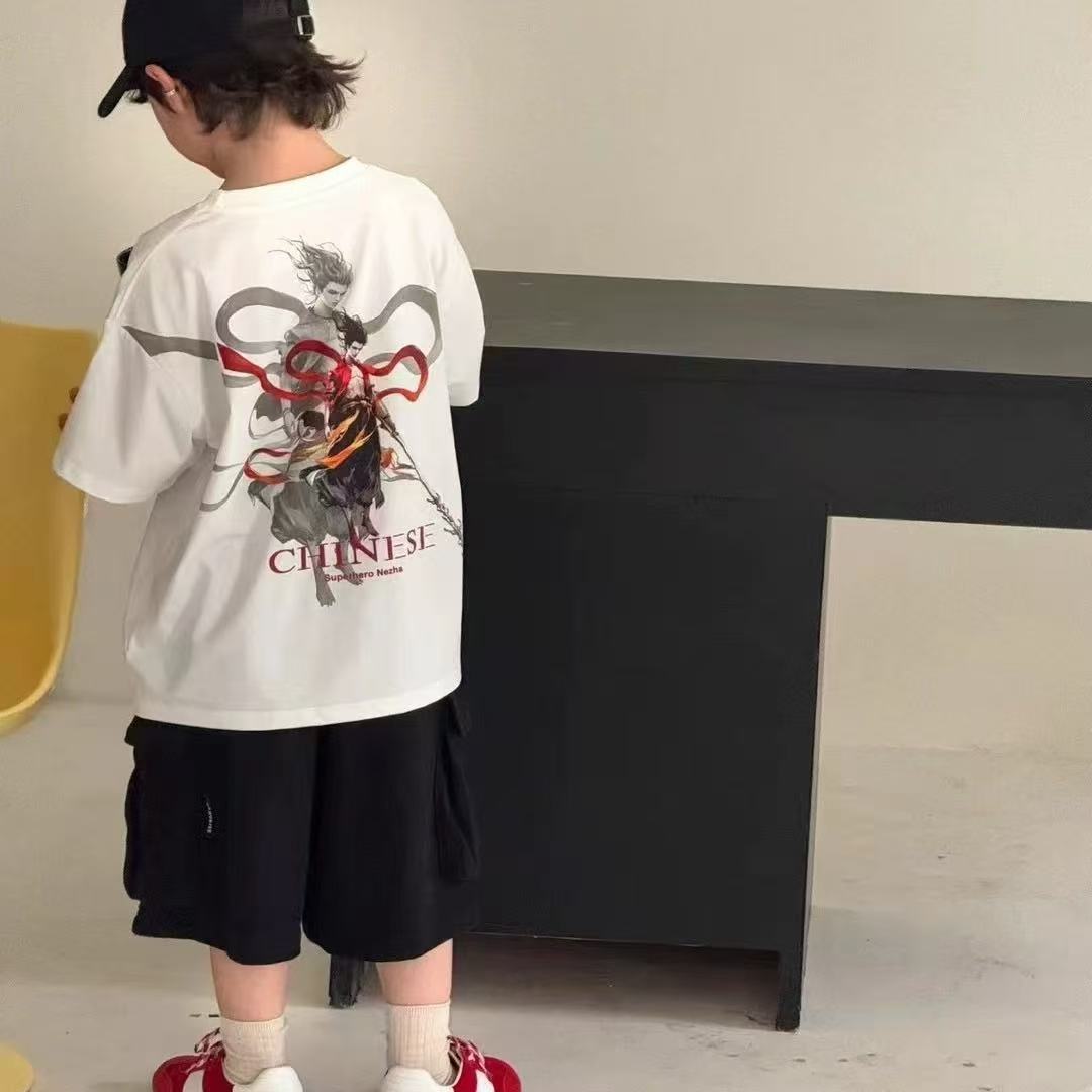 儿童长袖T恤2025夏季新款白色卡通男童女童打底衫中大童120-170码