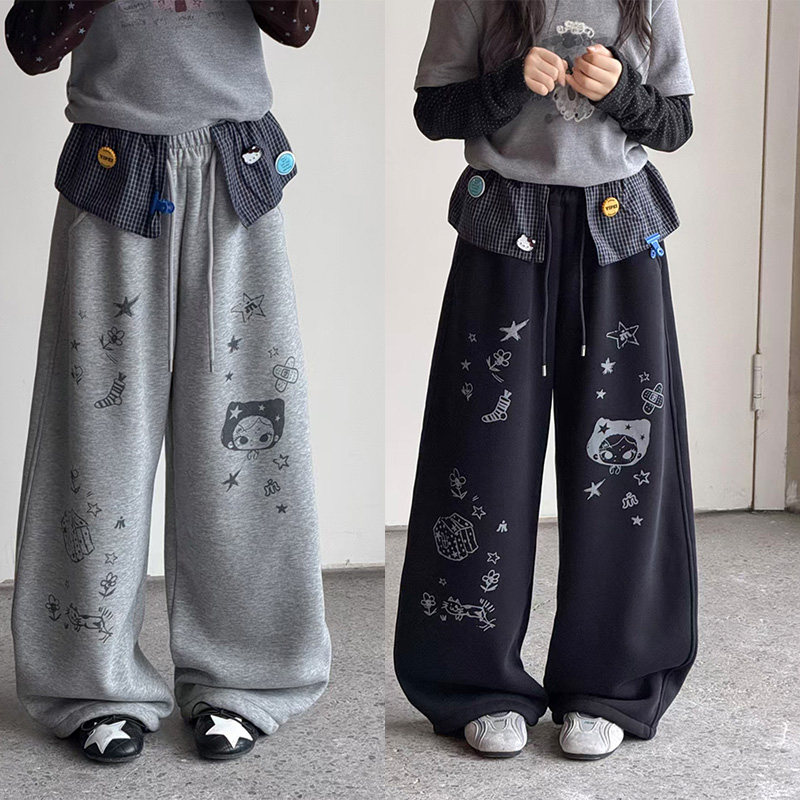 女童运动裤加绒2026秋冬季女孩韩版洋气屁帘直筒休闲裤潮120-160