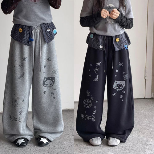 女童运动裤加绒2026秋冬季女孩韩版洋气屁帘直筒休闲裤潮120-160