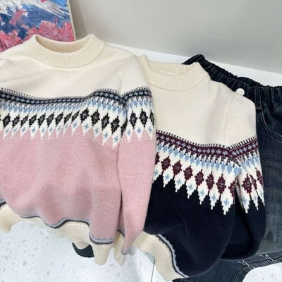 品牌女童毛衣2025秋冬季洋气针织衫女童圆领加厚打底衫潮120-160