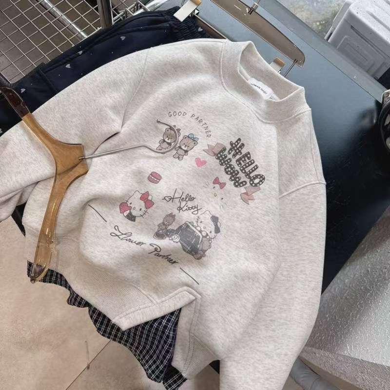 品牌女童加绒卫衣2025秋冬季新款女孩洋气拼接加厚打底衫120-160