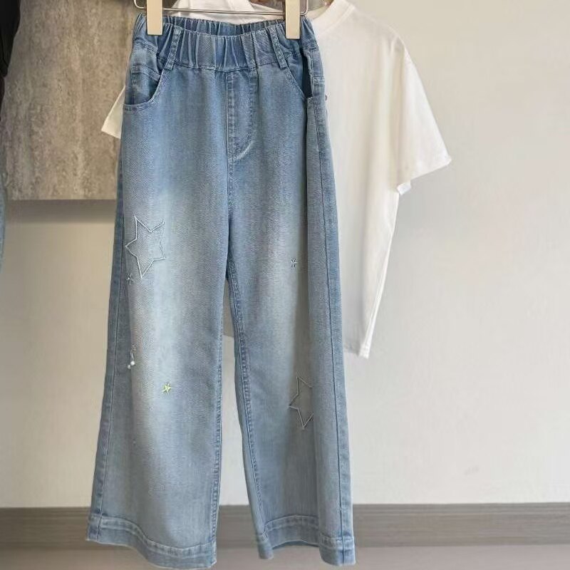 品牌女童牛仔裤2026春夏季女孩洋气直筒莱赛尔牛仔休闲裤120-160