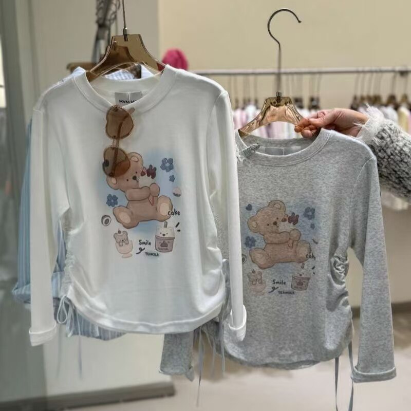 品牌女童打底衫2025春季新款女孩纯棉长袖T恤辣妹T中大童120-160