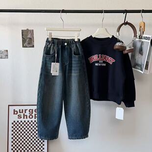 品牌男童加绒牛仔裤2025冬季新款男童百搭洋气加厚休闲裤120-180