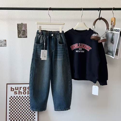 品牌男童加绒牛仔裤2025冬季新款男童百搭洋气加厚休闲裤120-180