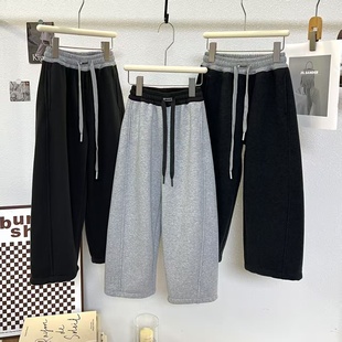 品牌女童加绒运动裤2025冬季新款女孩洋气加厚直筒休闲裤120-170