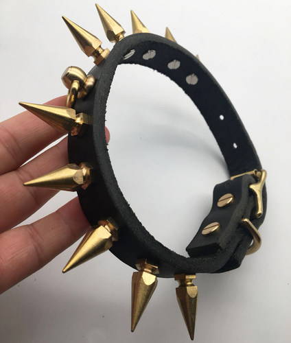 法斗牛皮恶霸黄铜刺钉防咬项圈