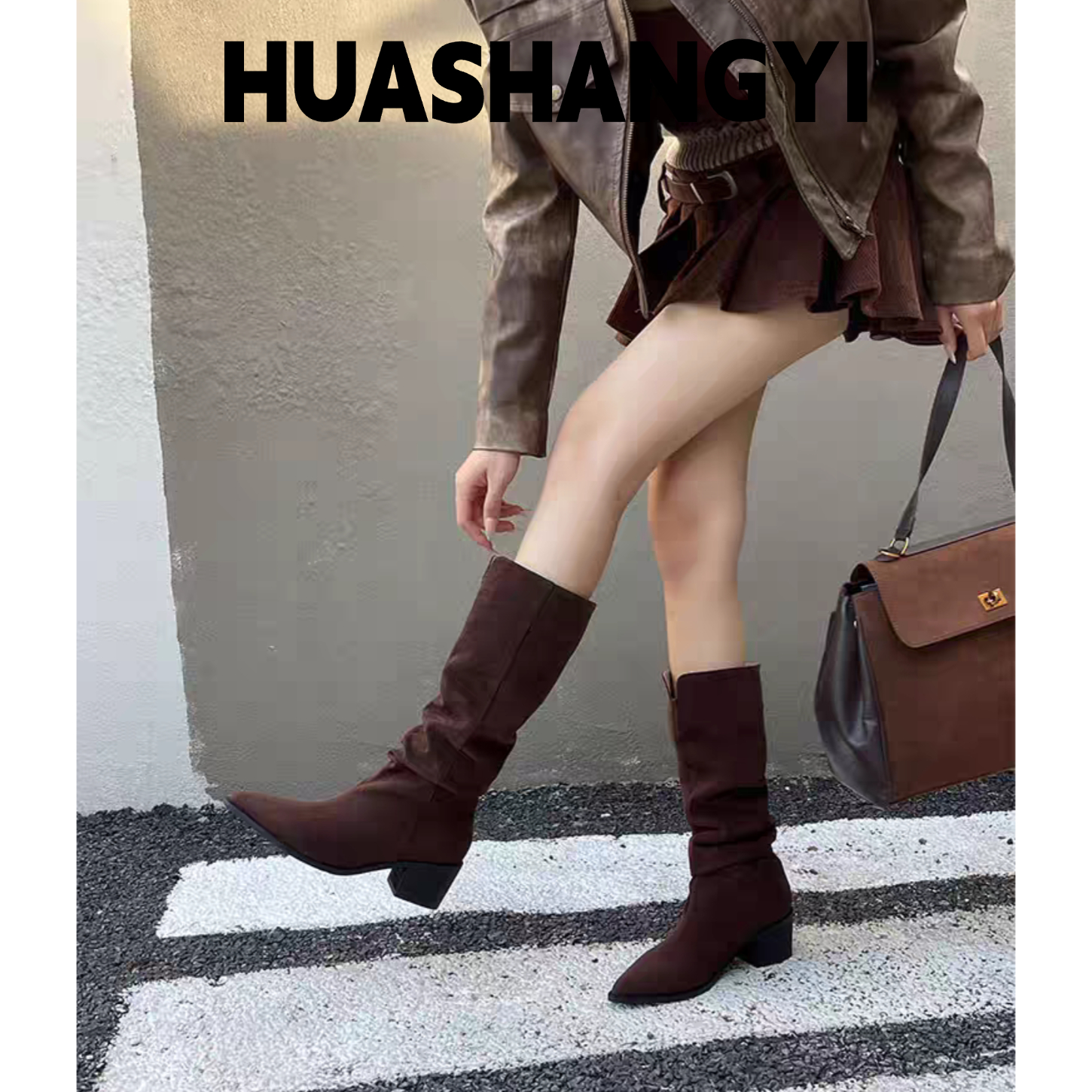 手工羊皮版秋冬新款美拉德长筒靴