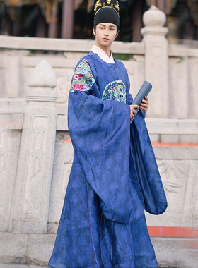 明制圆领袍官汉服司仪中式婚礼主持四补团龙表演弄潮妆花织金绝美