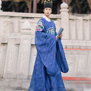 明制圆领袍官汉服司仪中式 婚礼主持四补团龙表演弄潮妆花织金现货