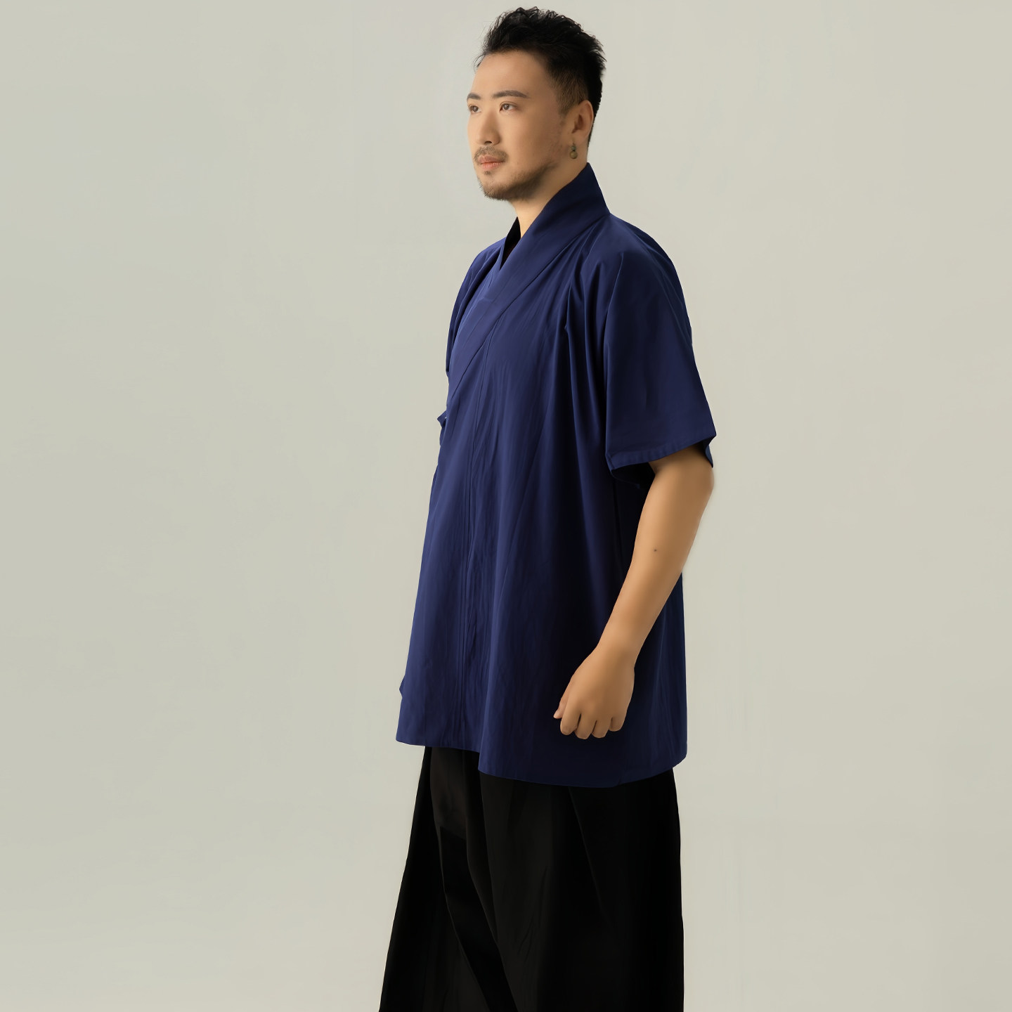 交领裋褐国风汉服夏薄款短袖上衣全棉半臂百姓日常上班穿男横卧领