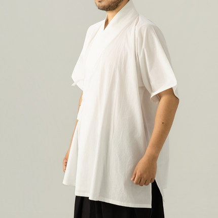夏季薄款汉服短袖上衣交领裋褐短打全棉平民百姓日常国风男横卧领