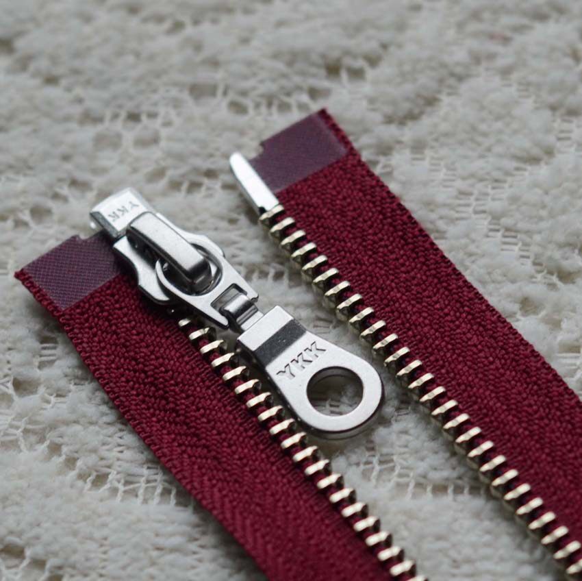 金属拉头 5号白铜 单开拉链 紫红织带20-85.5cm 夹克门襟红链条