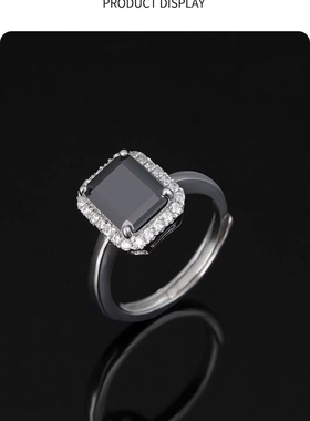 3克拉D色黑莫桑钻戒指925银镶嵌女可调节高贵聚宝盆寓意八方来财