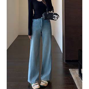 型正 版 显腿长高腰显瘦直筒微喇裤 牛仔裤 AMR 女2026春夏新款