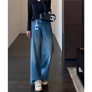 型正 版 显腿长高腰显瘦宽松直筒阔腿裤 女牛仔裤 AMR 秋冬新款