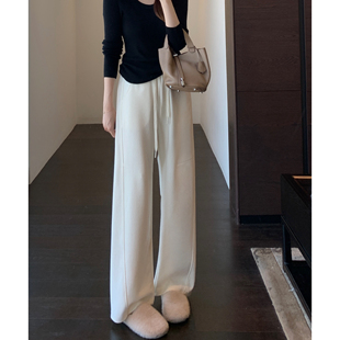 高腰阔腿裤 含羊毛醋酸保暖宽松慵懒风垂顺直筒裤 女秋冬新 AMR