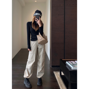 美式 黑色加绒加厚伞兵工装 裤 AMR 女2025新款 酷飒风 休闲裤 冬