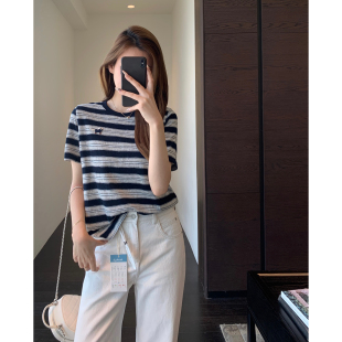 2026新款 显白减龄 T恤女春夏季 慵懒风宽松显瘦条纹短袖 AMR