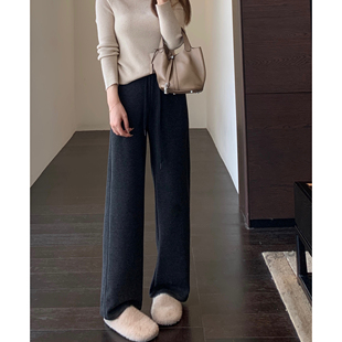女2025新款 AMR 阔腿裤 重磅牦牛绒混纺加绒加厚高腰直筒窄版 冬