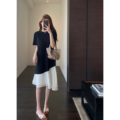 AMR UU◆小众设计感 时髦拼接连衣裙纱裙宽松显瘦长裙女春夏新款